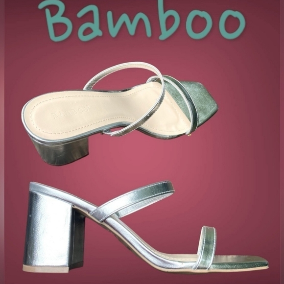 NWOT Bamboo strappy silver chunky heel shoes. - Picture 13 of 13